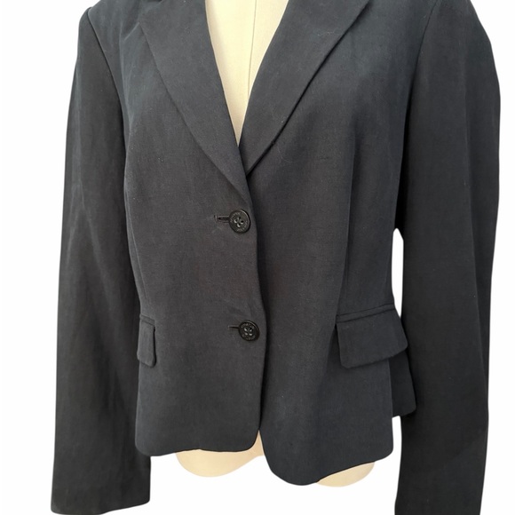 Emanuel Ungaro Dark Navy Blue Silk Linen Blend 2 Button Front  Blazer Sz 14 - Picture 9 of 14